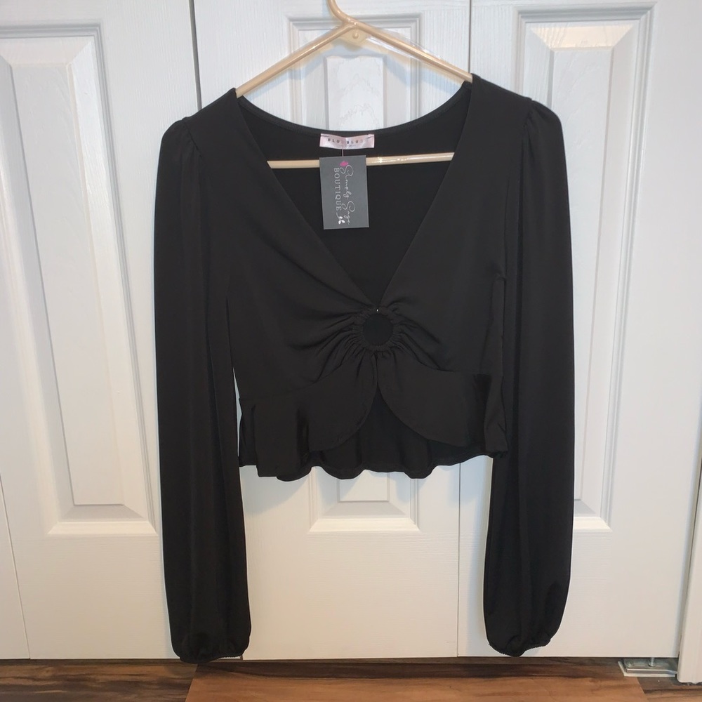 Black Long Sleeve Crop Top